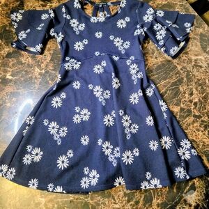 Sequin Hearts Navy Blue Floral Kids Dress